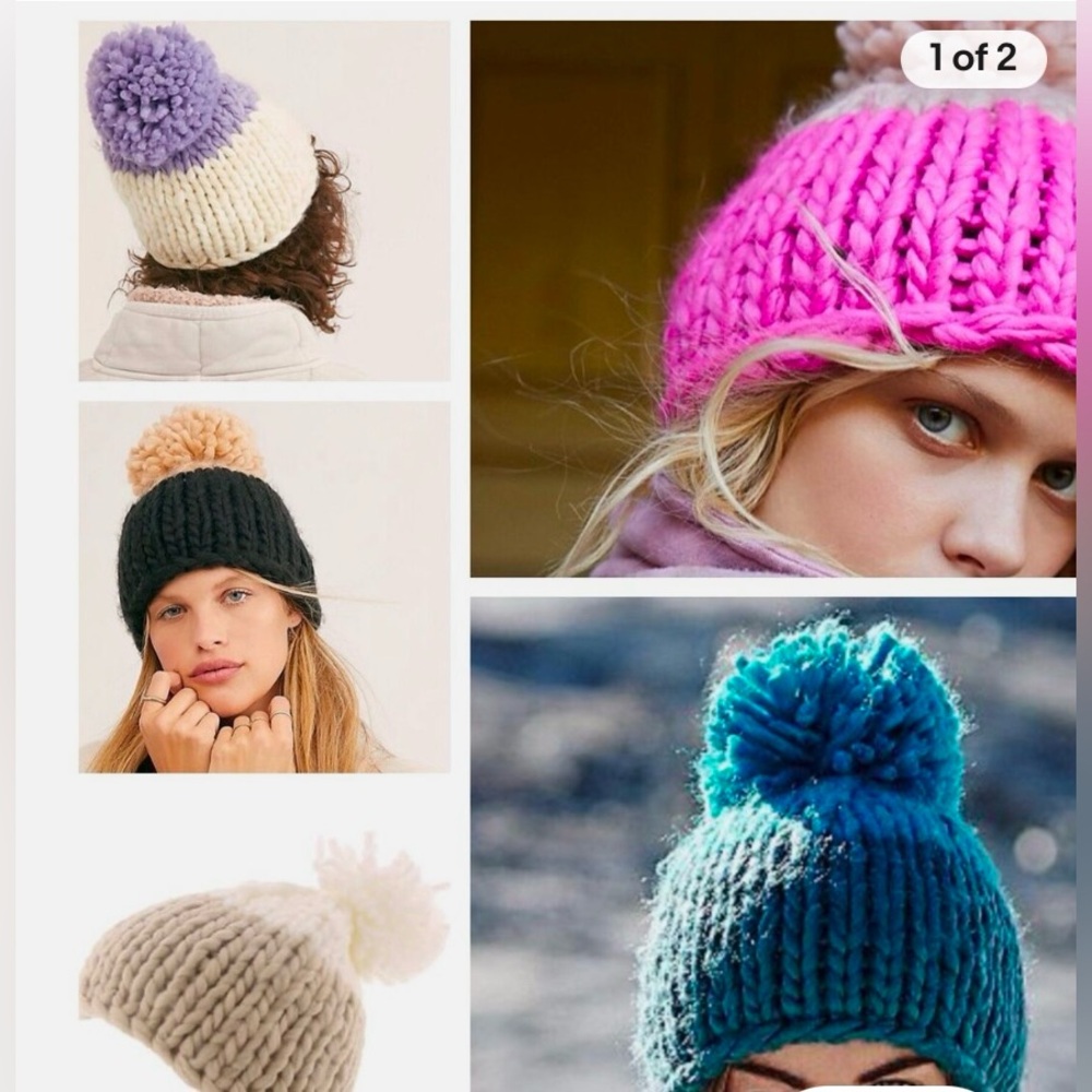 Free People Cozy Up color block beanie in ivory and lavender one size